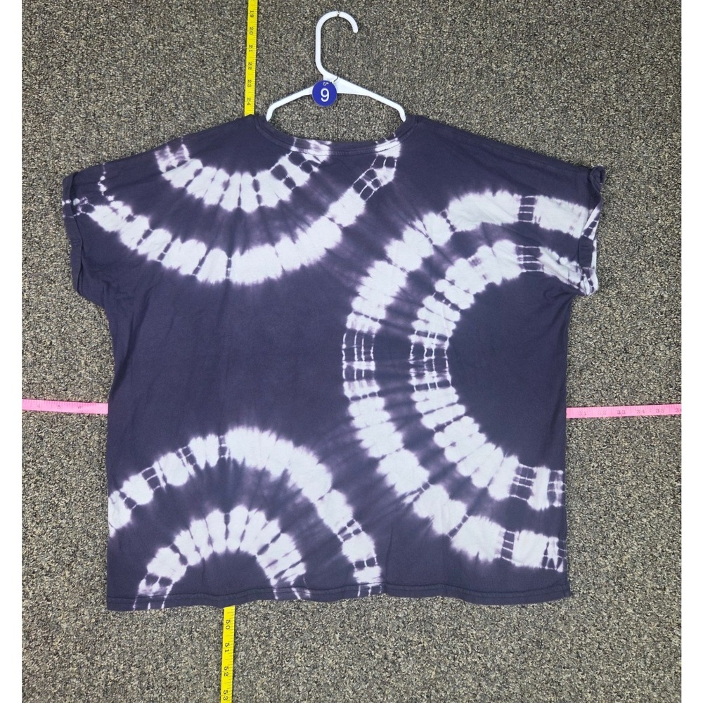 Time and Tru T-Shirt Womens L 12-14 Navy Blue Tie Dye Short Sleeve Boxy Top